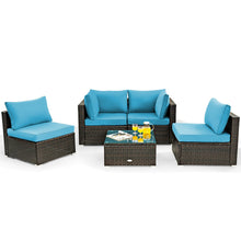 Load image into Gallery viewer, 5 Pieces Cushioned Patio Rattan Furniture Set with Glass Table
