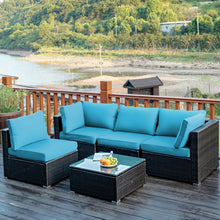 Load image into Gallery viewer, 5 Pieces Cushioned Patio Rattan Furniture Set with Glass Table
