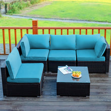 Load image into Gallery viewer, 5 Pieces Cushioned Patio Rattan Furniture Set with Glass Table
