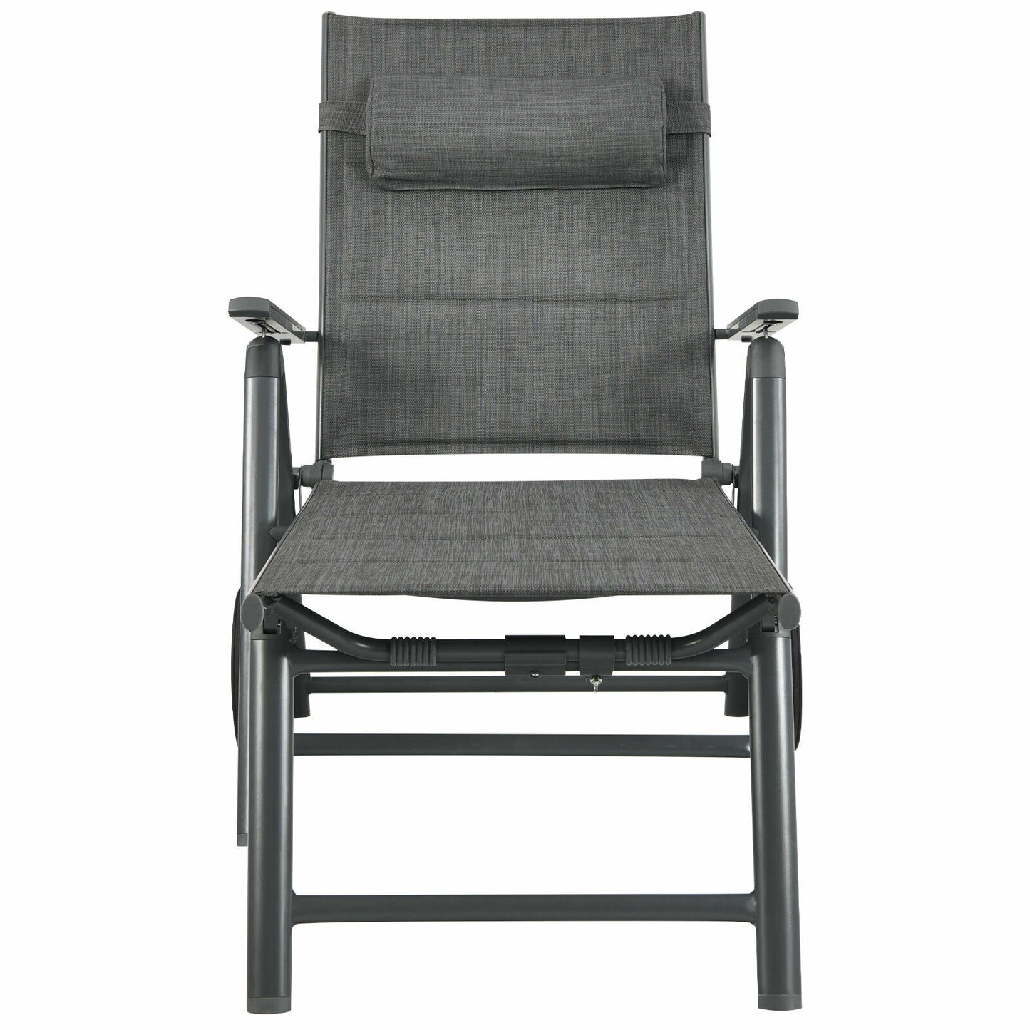 Patio Reclining Chaise Lounge with Adjust Neck Pillow-Gray