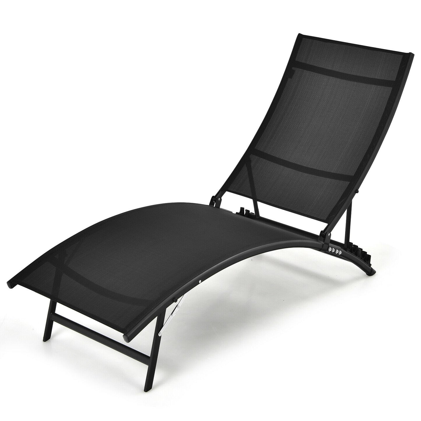 2 Pieces Patio Folding and Stackable Chaise Lounge Chair with 5-Position Adjustment-Black