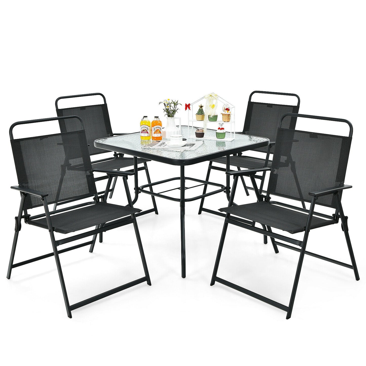 6 Pieces Patio Dining Set with Umbrella-Gray