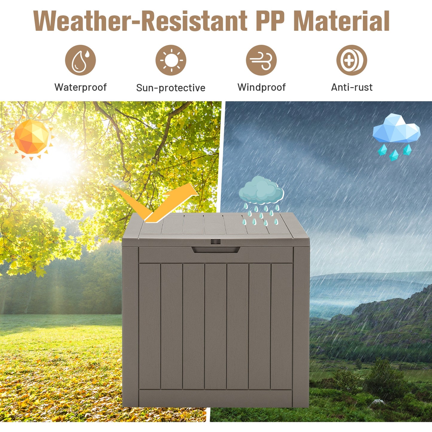 30 Gallon Deck Box Storage Seating Container with Lockable Lid-Light Brown