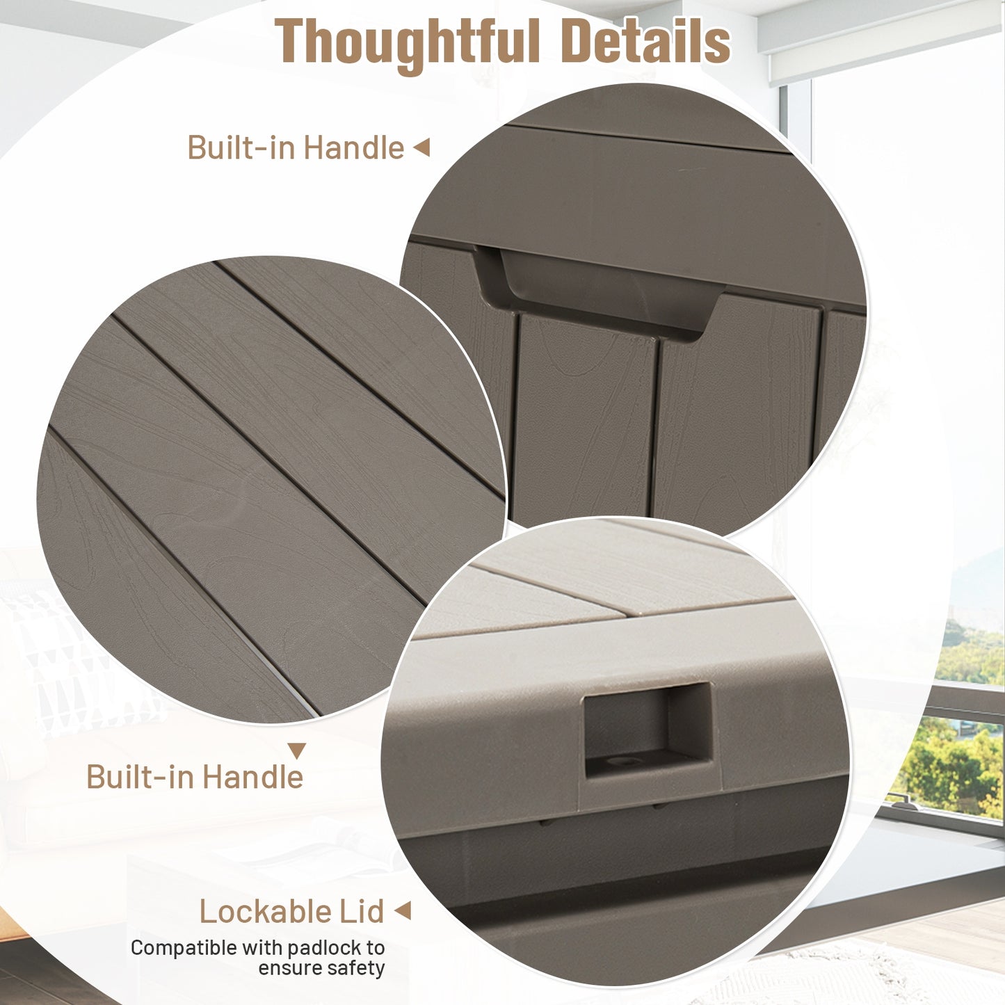 30 Gallon Deck Box Storage Seating Container with Lockable Lid-Light Brown