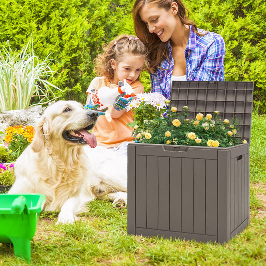 30 Gallon Deck Box Storage Seating Container with Lockable Lid-Light Brown