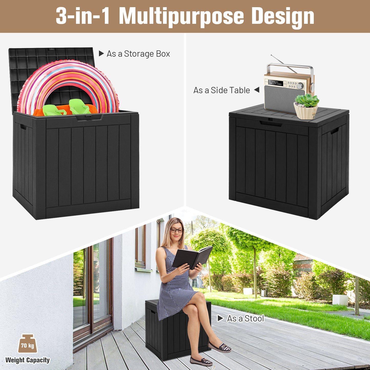 30 Gallon Deck Box Storage Seating Container-Light Brown