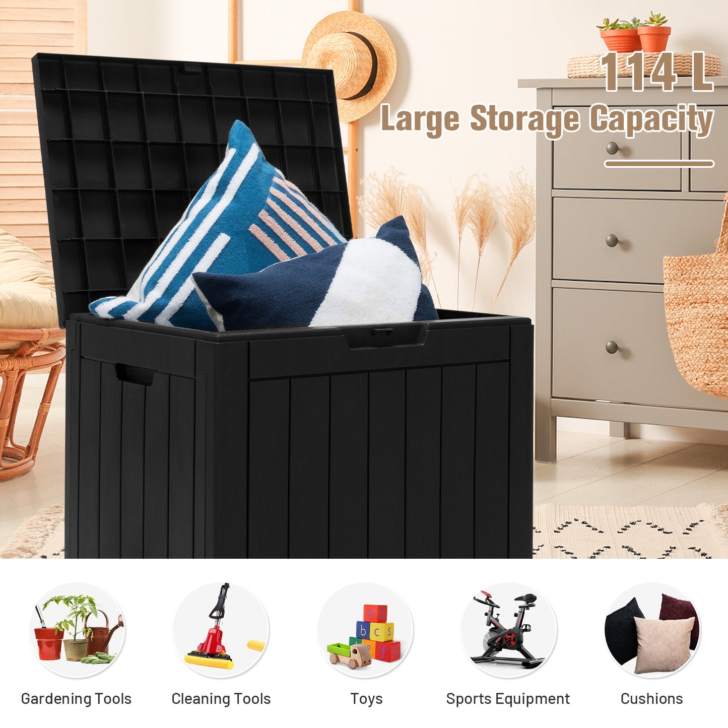 30 Gallon Deck Box Storage Seating Container-Light Brown