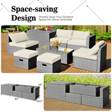 Load image into Gallery viewer, 8 Pieces Patio Rattan Furniture Set with Storage Waterproof Cover and Cushion
