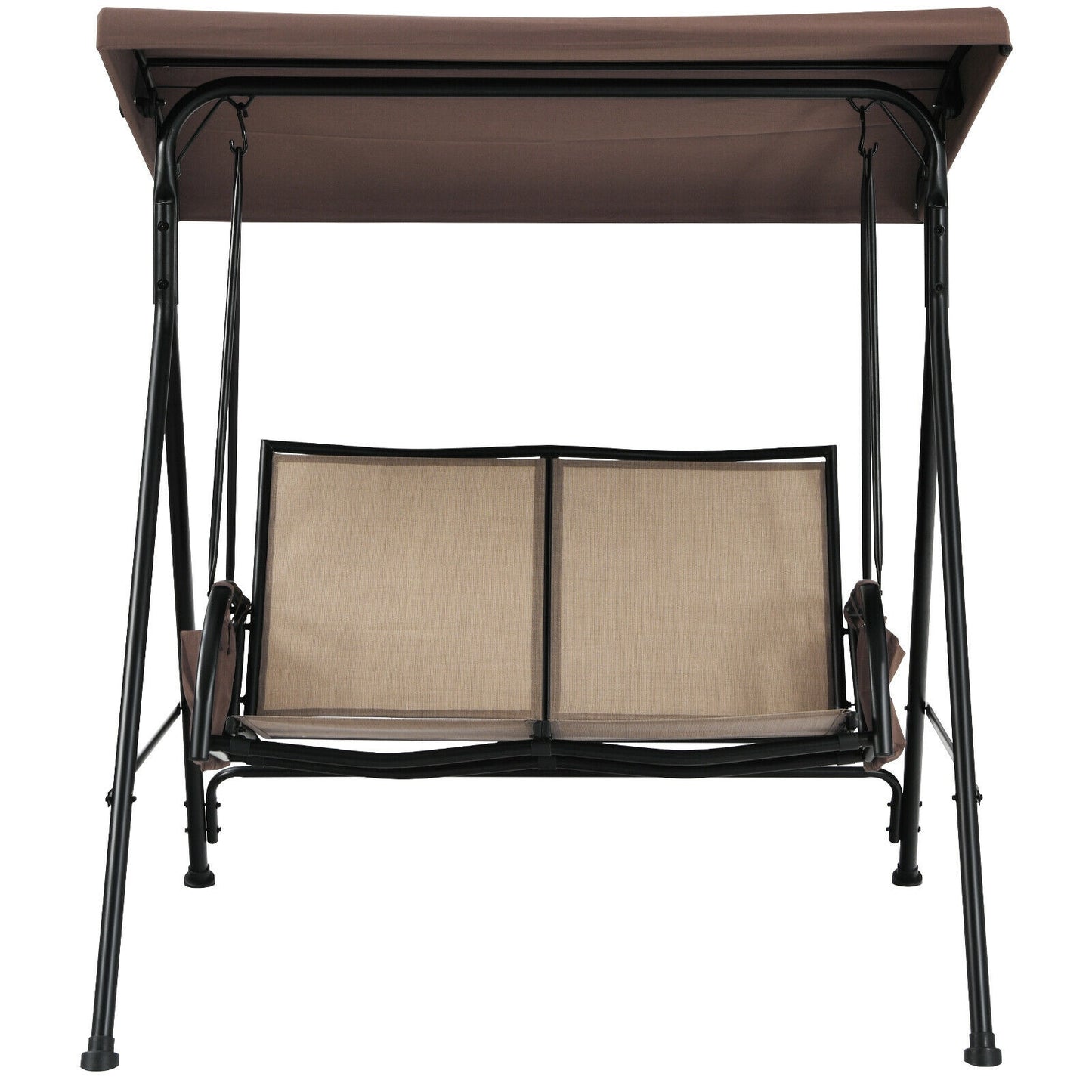 2 Seat Patio Porch Swing with Adjustable Canopy Storage Pockets Brown