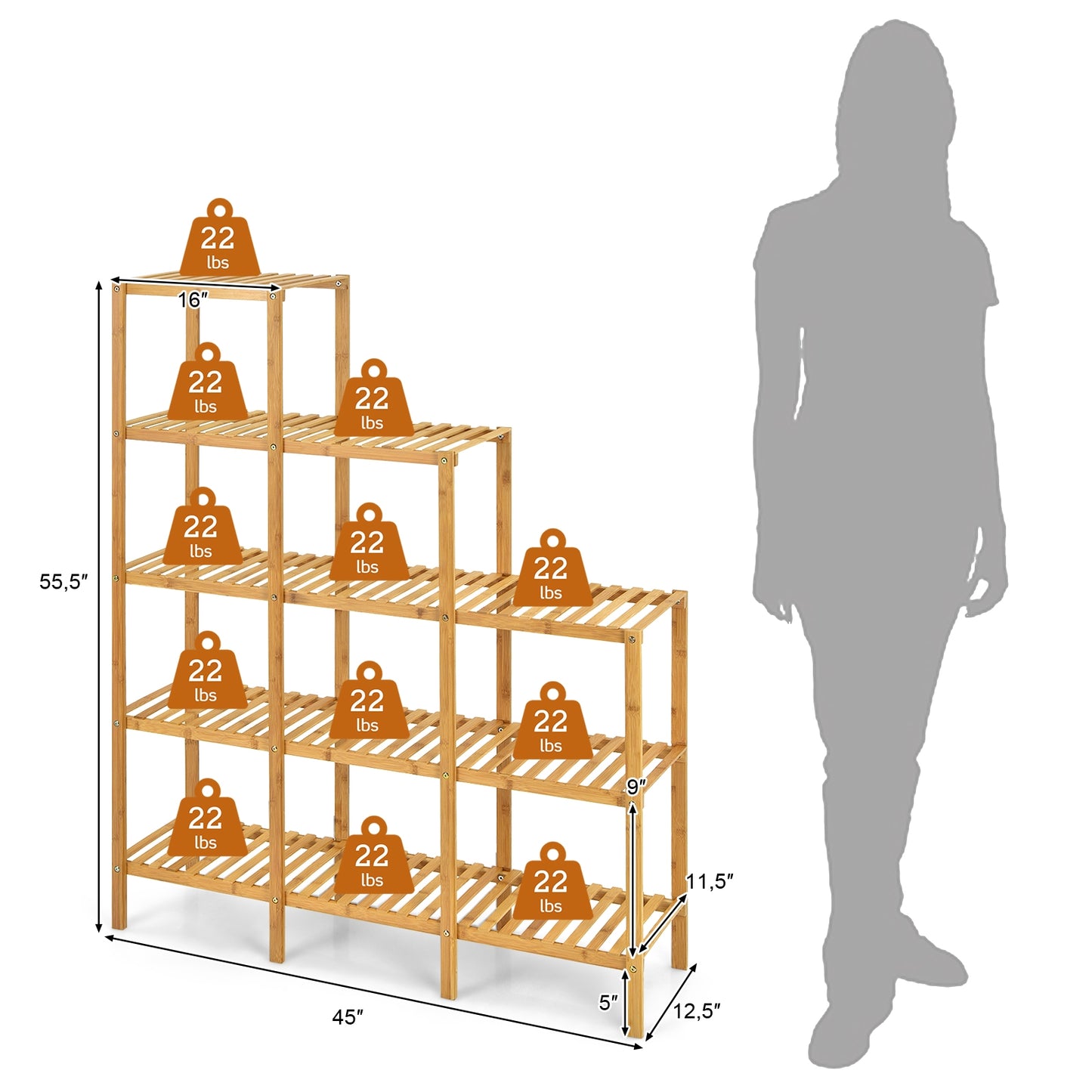 Multifunctional Bamboo Plant Shelf Display Organizer