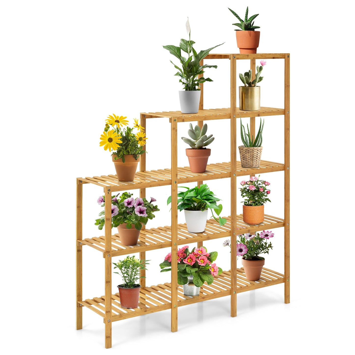 Multifunctional Bamboo Plant Shelf Display Organizer