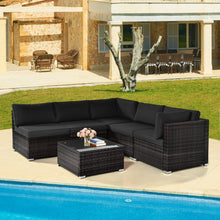 Load image into Gallery viewer, 6 Pieces Patio Rattan Furniture Set with Cushions and Glass Coffee Table
