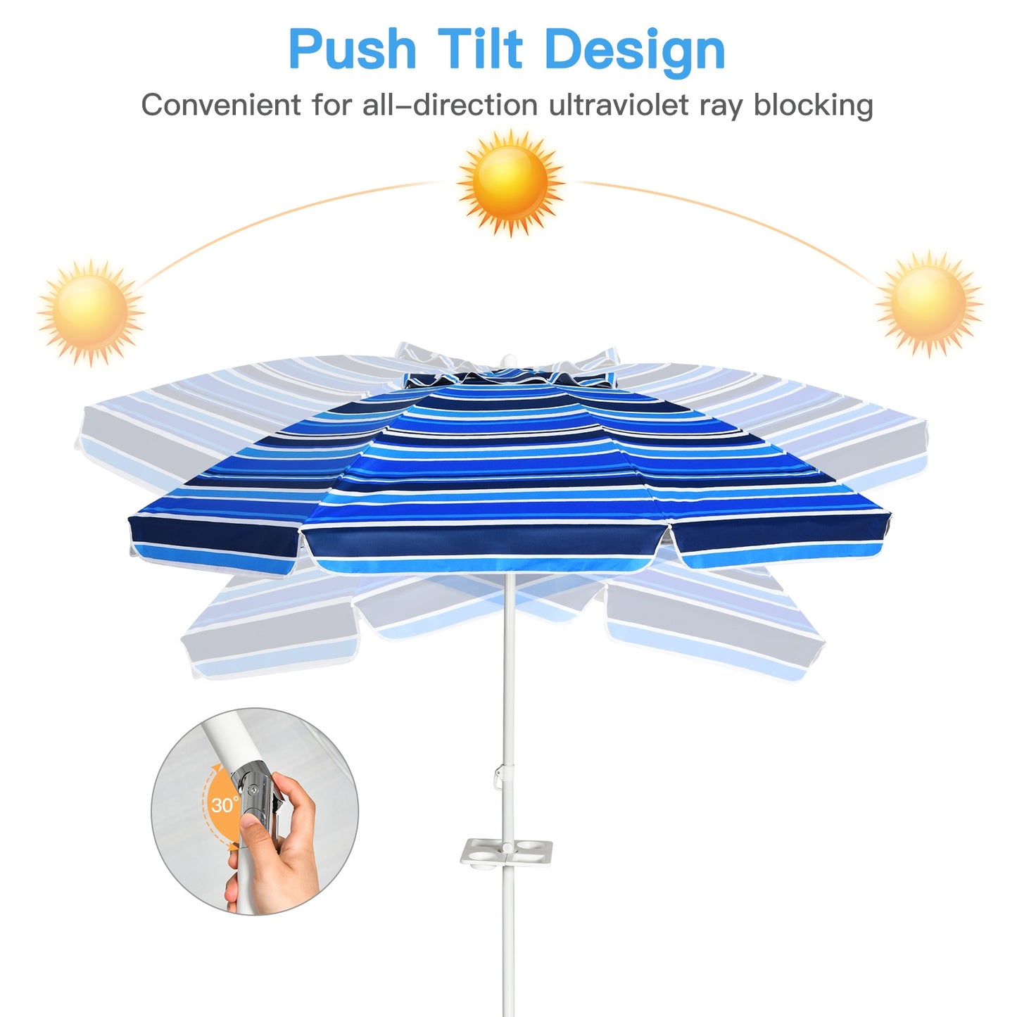 7.2 Feet Portable Outdoor Beach Umbrella with Sand Anchor and Tilt Mechanism for  Poolside and Garden-Navy