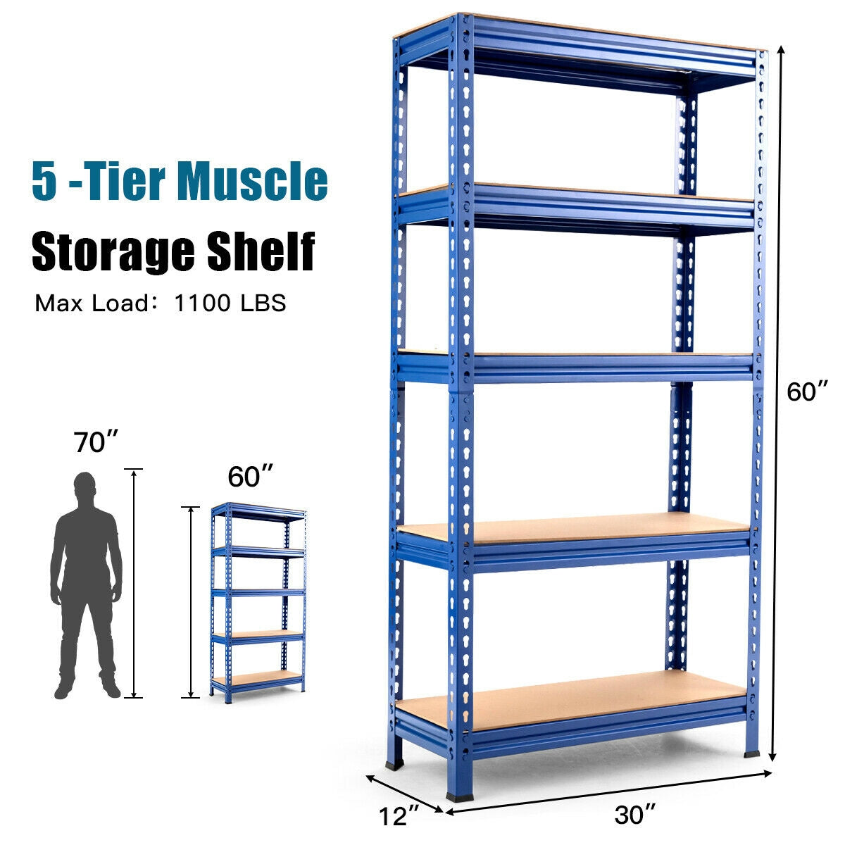 5-Tier Steel Shelving Unit Storage Shelves Heavy Duty Storage Rack-Blue