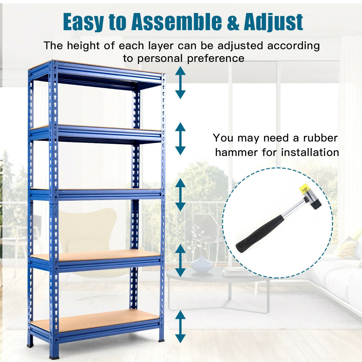 5-Tier Steel Shelving Unit Storage Shelves Heavy Duty Storage Rack-Blue