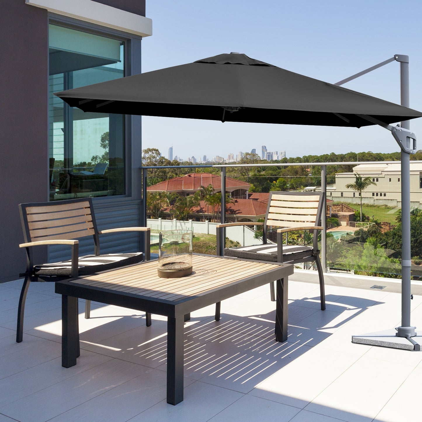 10 x 10 Feet Patio Offset Cantilever Umbrella with Aluminum 360-degree Rotation Tilt-Gray