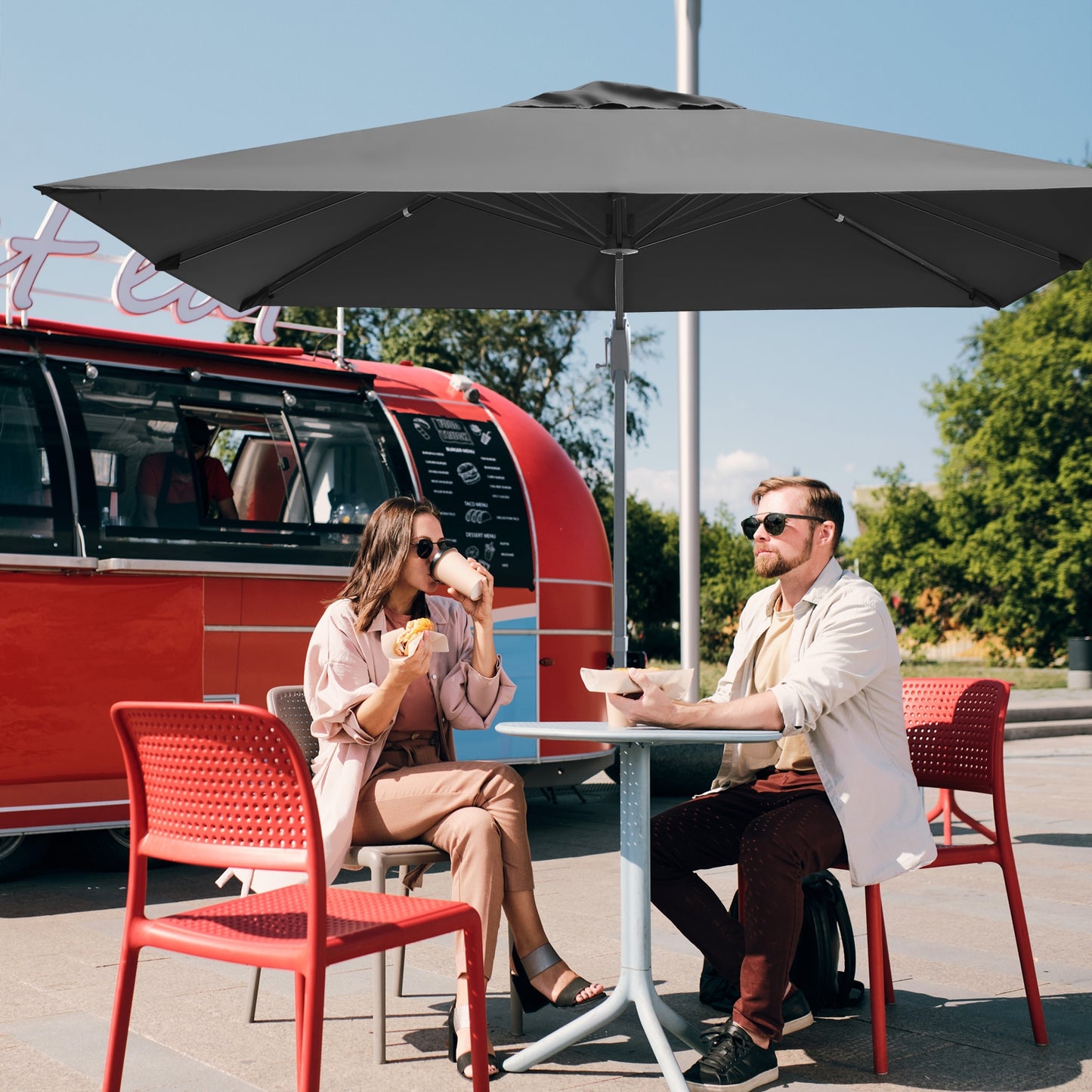 10 x 10 Feet Patio Offset Cantilever Umbrella with Aluminum 360-degree Rotation Tilt-Gray