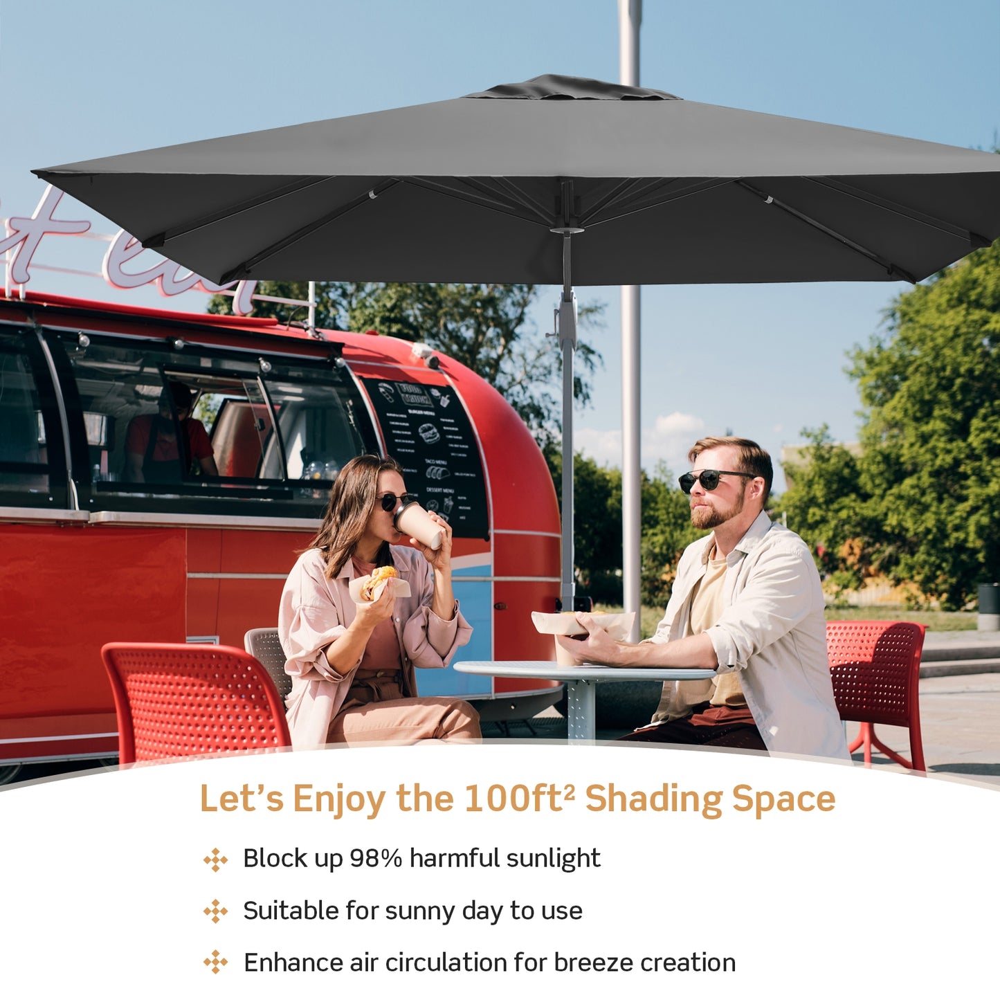 10 x 10 Feet Patio Offset Cantilever Umbrella with Aluminum 360-degree Rotation Tilt-Gray