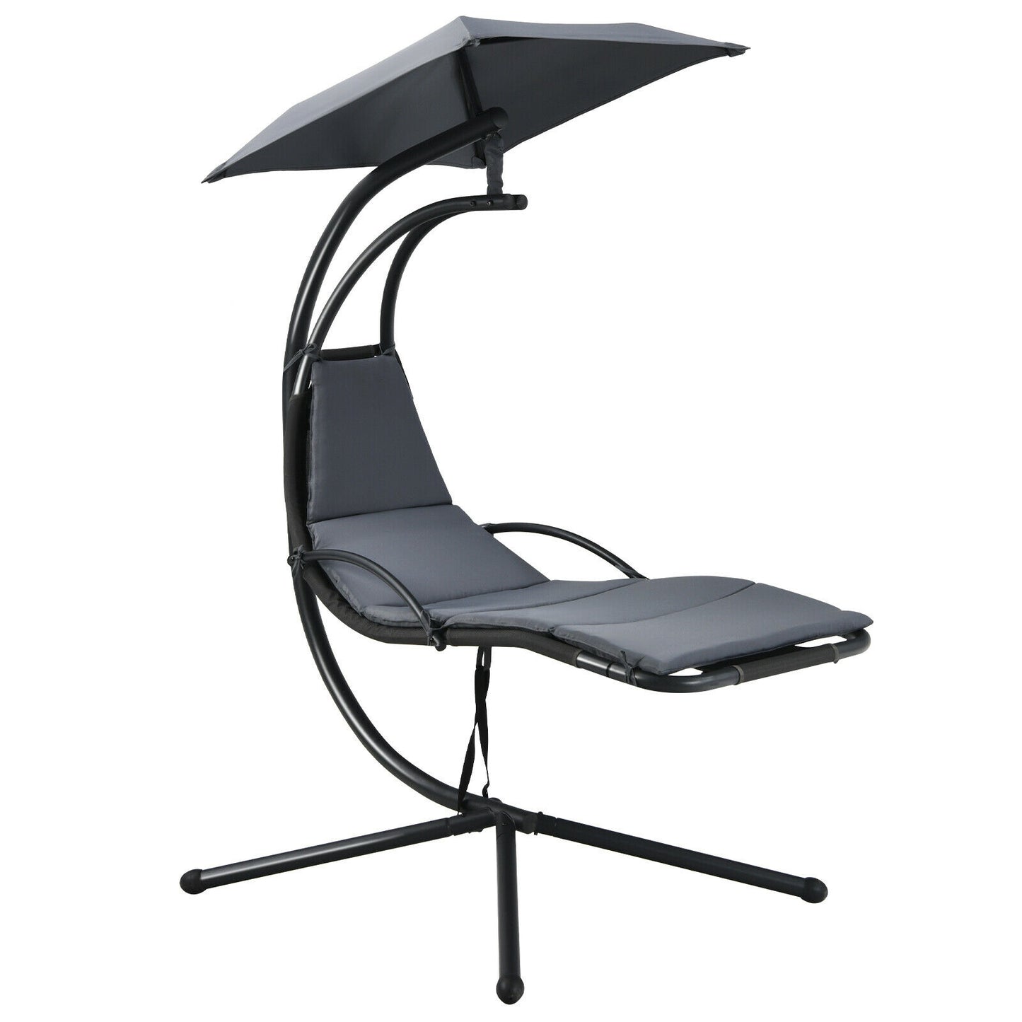 Patio Hanging Hammock Chaise Lounge Chair with Canopy Cushion for Outdoors-Gray