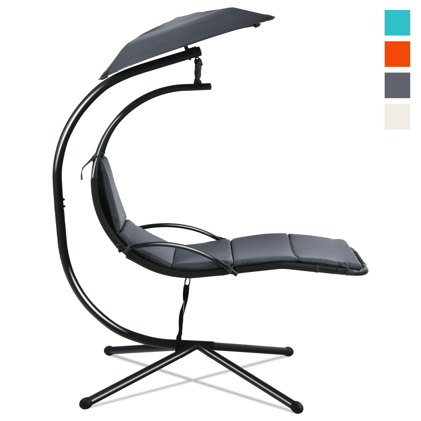 Patio Hanging Hammock Chaise Lounge Chair with Canopy Cushion for Outdoors-Gray