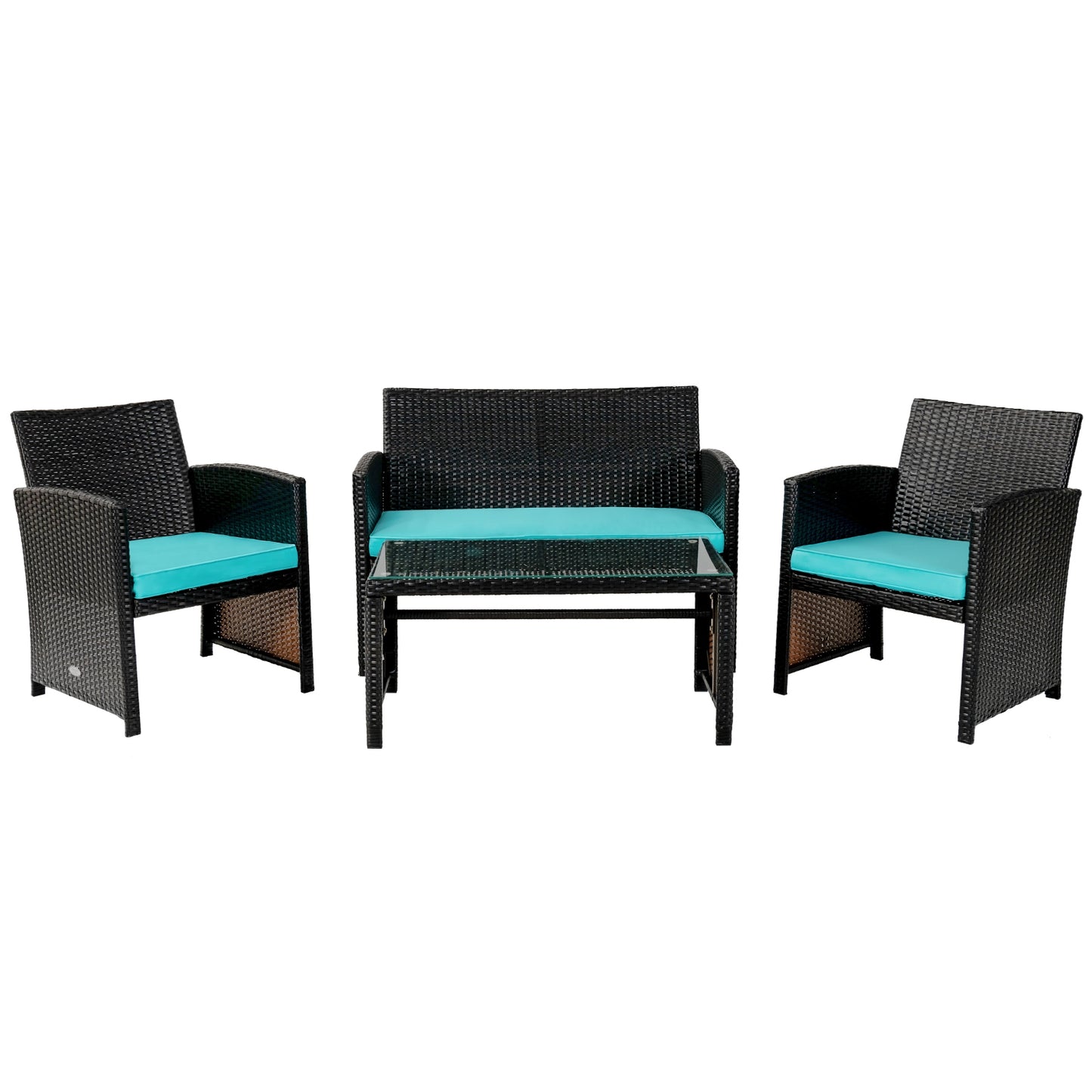 4 Pieces Patio Rattan Cushioned Furniture Set-Green