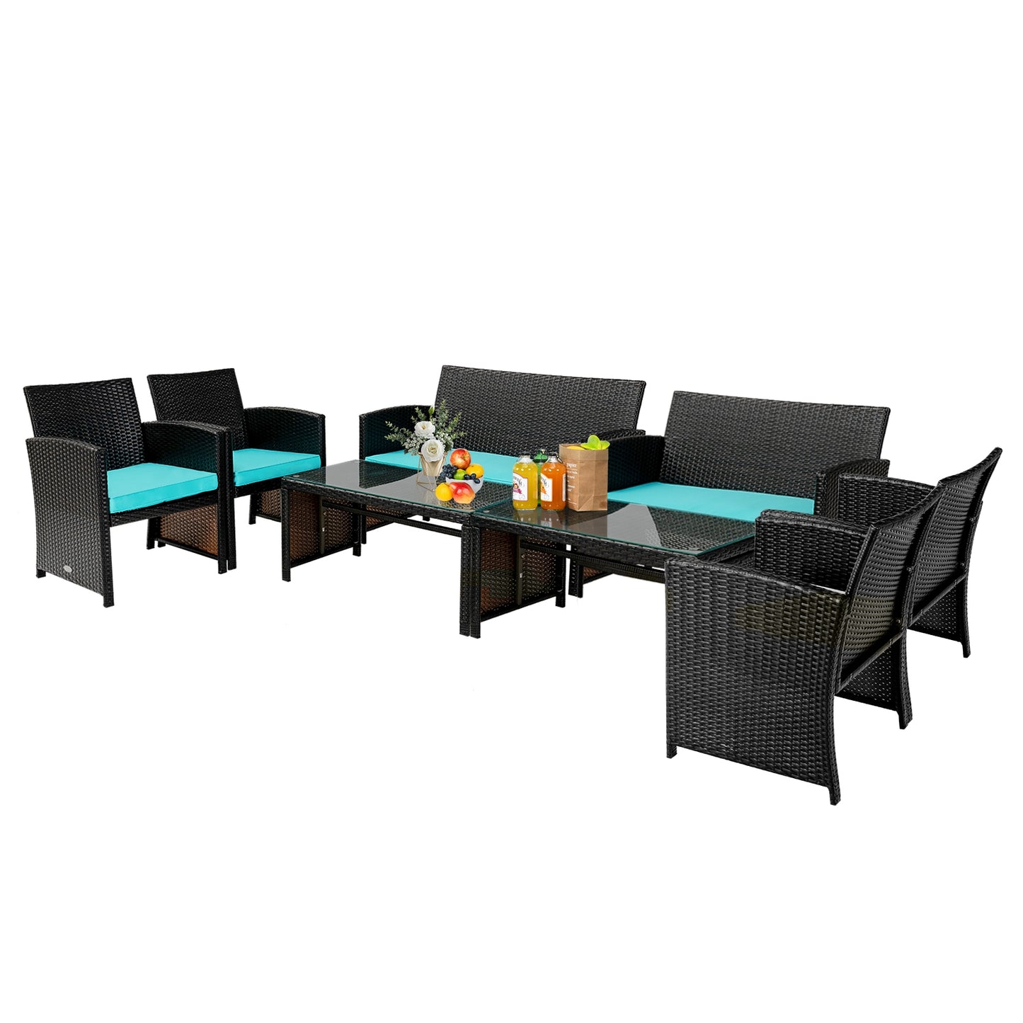 4 Pieces Patio Rattan Cushioned Furniture Set-Green