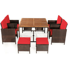 Load image into Gallery viewer, 9PCS Patio Rattan Dining Cushioned Chairs Set-Red
