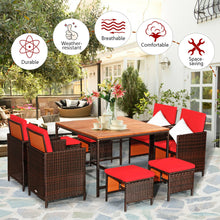 Load image into Gallery viewer, 9PCS Patio Rattan Dining Cushioned Chairs Set-Red
