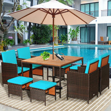 Load image into Gallery viewer, 9PCS Patio Rattan Dining Cushioned Chairs Set-Red
