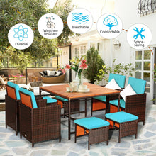 Load image into Gallery viewer, 9PCS Patio Rattan Dining Cushioned Chairs Set-Red
