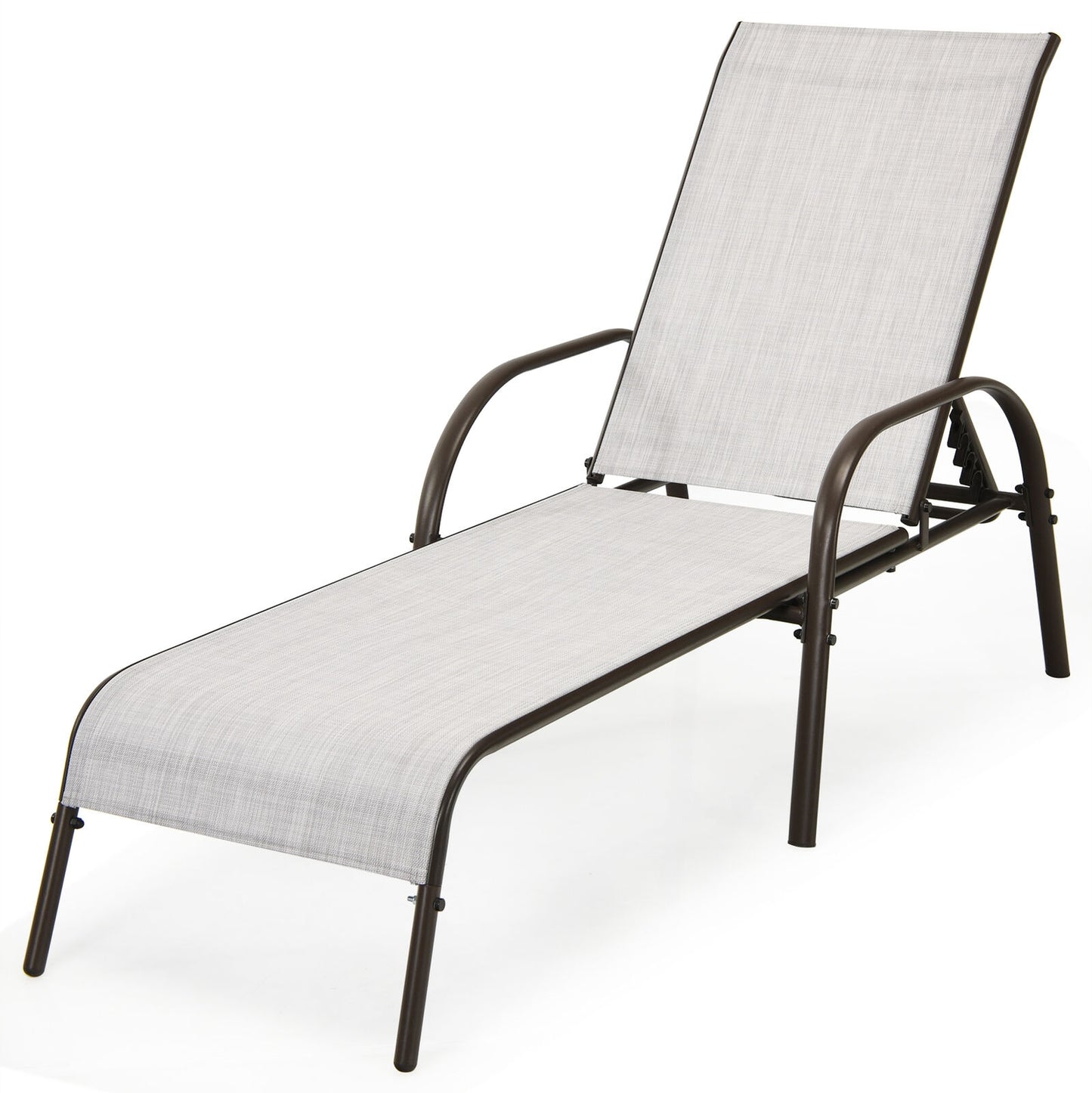 2 Pieces Outdoor Patio Lounge Chair Chaise Fabric with Adjustable Reclining Armrest-Gray