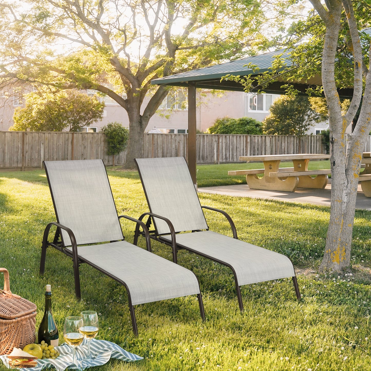 Adjustable Patio Chaise Outdoor Folding Lounge Chair with Adjustable Backrest-Gray