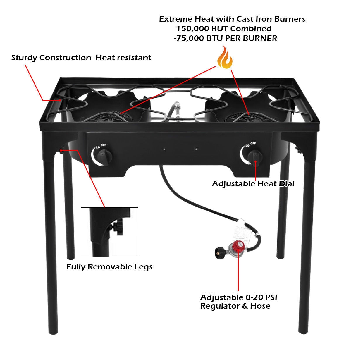 150 000 BTU Double Burner Outdoor Stove BBQ Grill