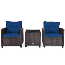 Load image into Gallery viewer, 3 Pieces Cushioned Rattan Patio Conversation Set with Coffee Table
