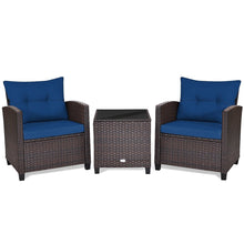 Load image into Gallery viewer, 3 Pieces Cushioned Rattan Patio Conversation Set with Coffee Table
