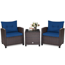 Load image into Gallery viewer, 3 Pieces Cushioned Rattan Patio Conversation Set with Coffee Table
