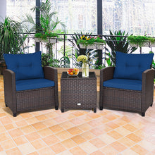 Load image into Gallery viewer, 3 Pieces Cushioned Rattan Patio Conversation Set with Coffee Table
