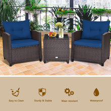 Load image into Gallery viewer, 3 Pieces Cushioned Rattan Patio Conversation Set with Coffee Table
