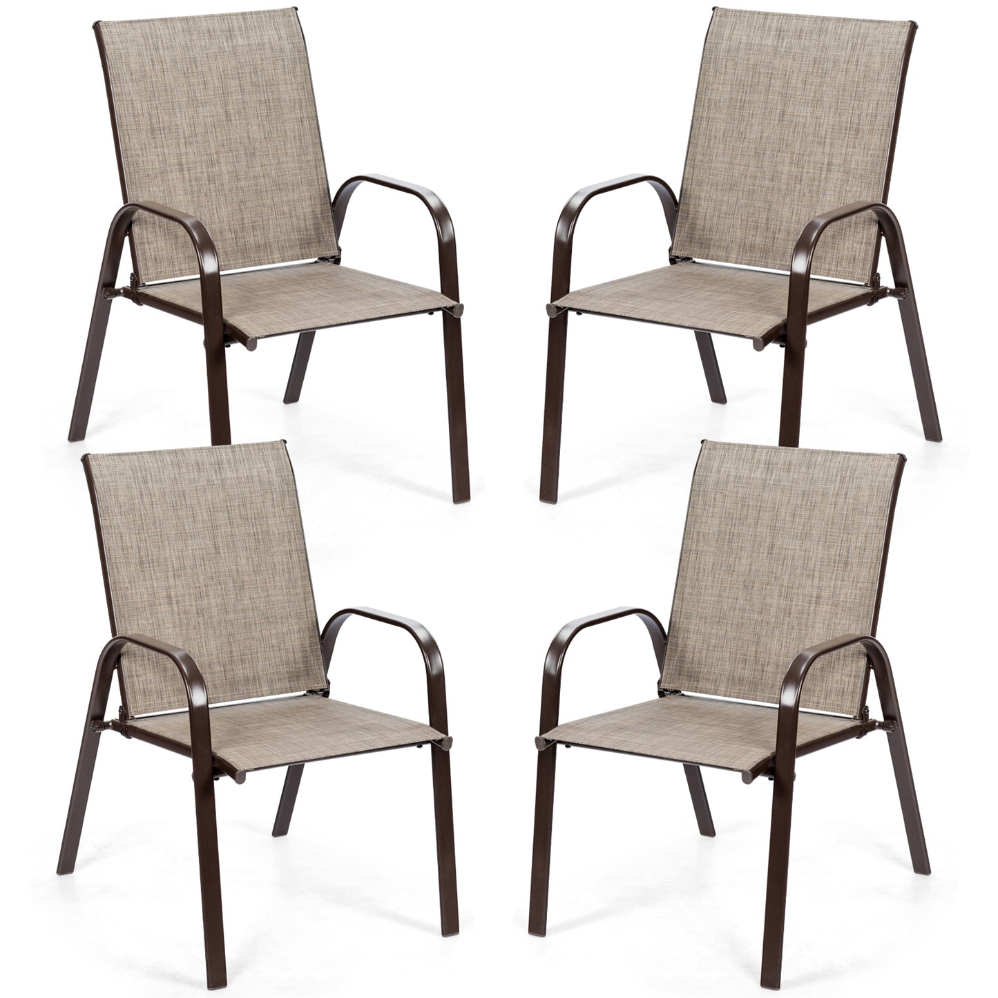 2 Pieces Patio Outdoor Dining Chair with Armrest-Gray