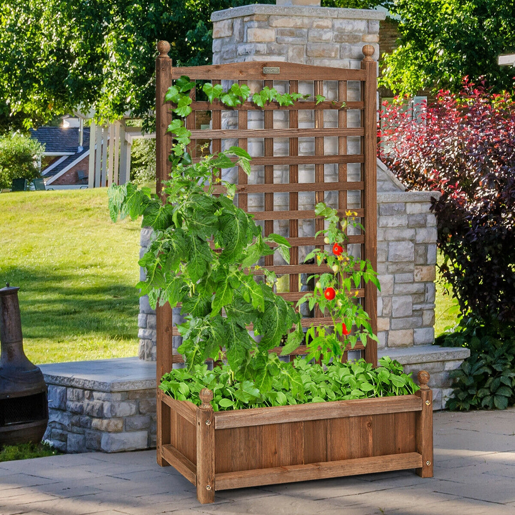 Solid Free Standing Wood Planter Box with Trellis