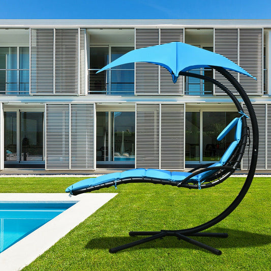 Hanging Stand Chaise Lounger Swing Chair with Pillow-Blue