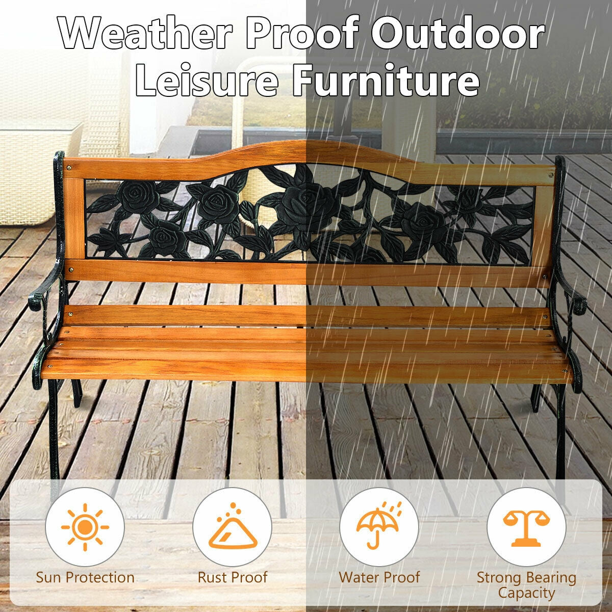 Outdoor Cast Iron Patio Bench Rose