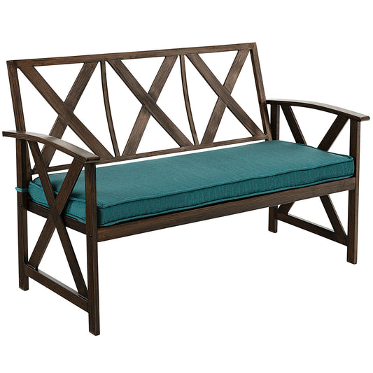 Brown Outdoor Garden Bench with Detachable Sponge-Padded Cushion
