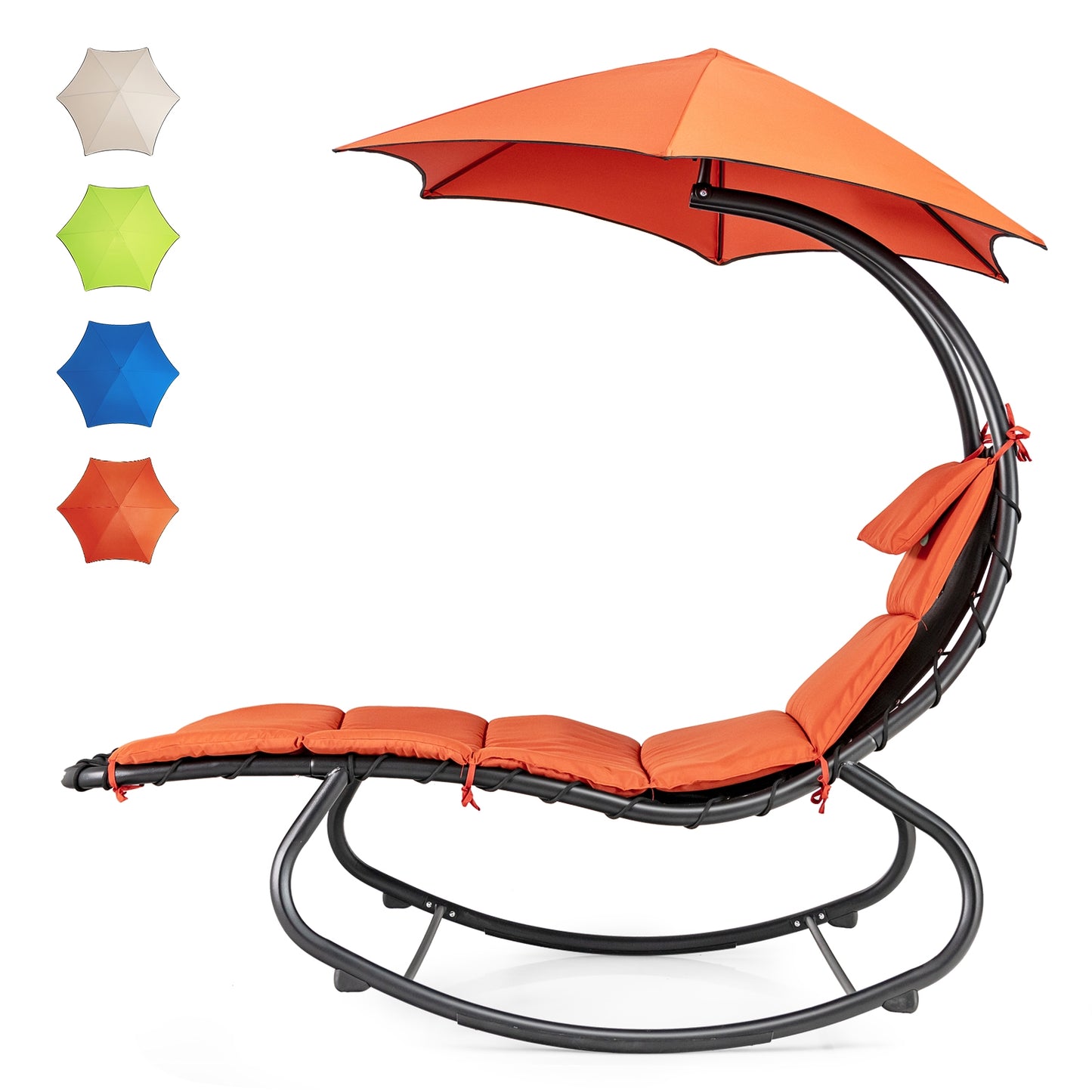Hammock Chair with Shade Canopy and Built-in Pillow-Orange