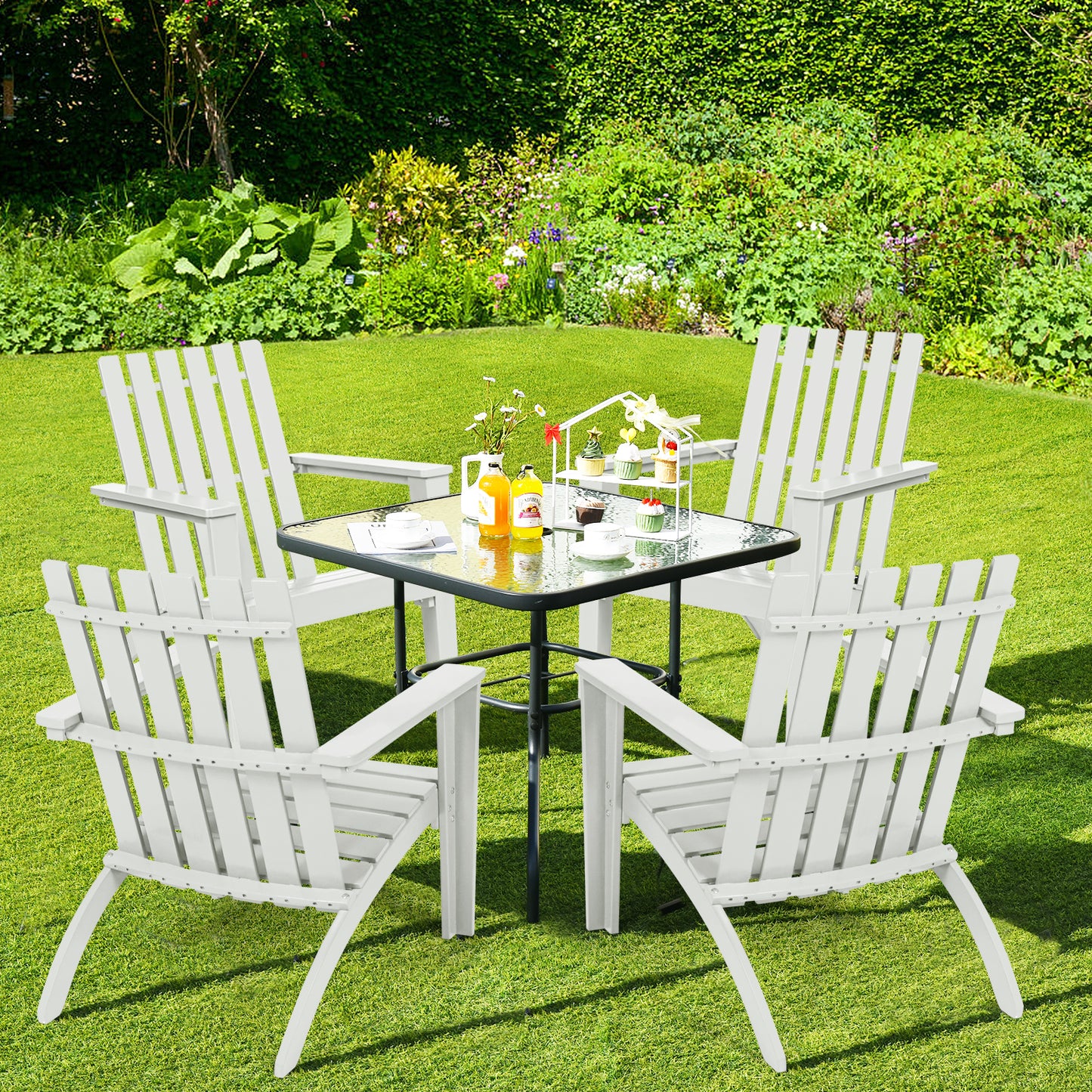 Outdoor Durable Patio Acacia Wood Adirondack Lounge Armchair-White