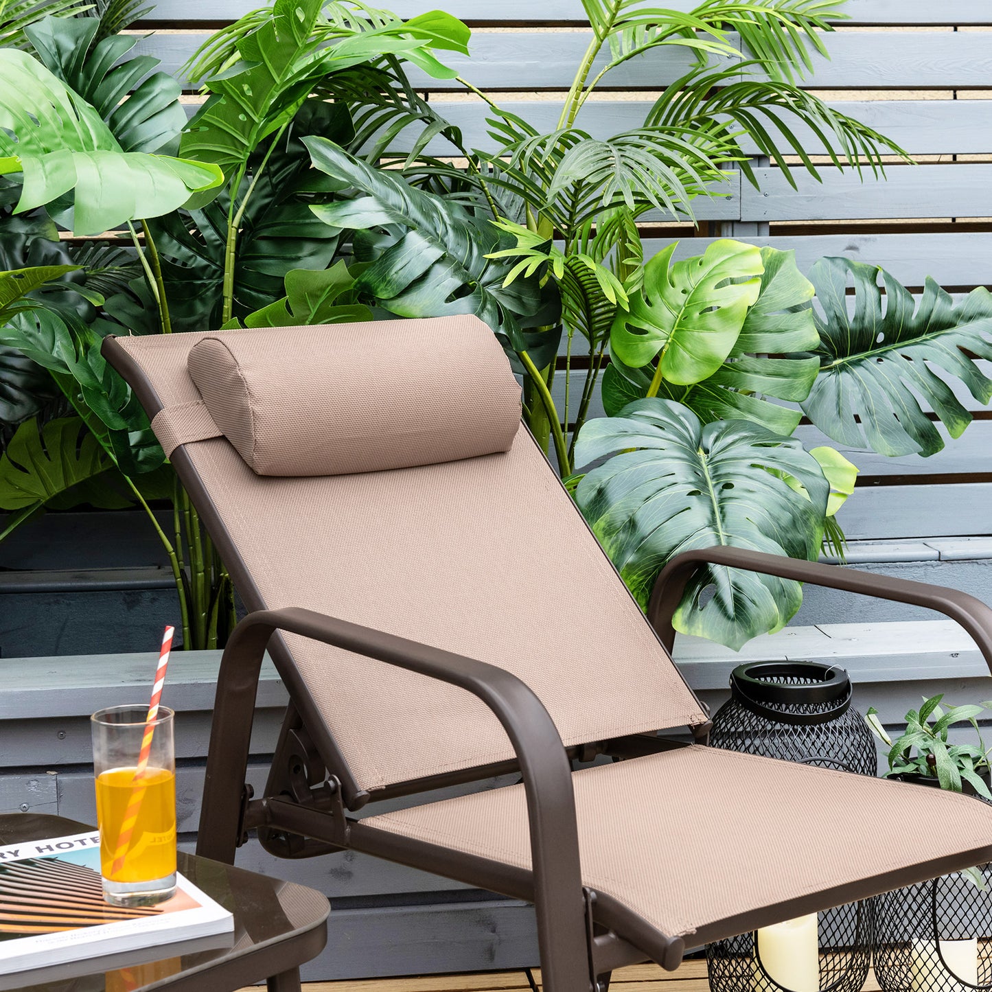 3 Pieces Patio Bistro Furniture Set with Adjustable Backrest-Coffee