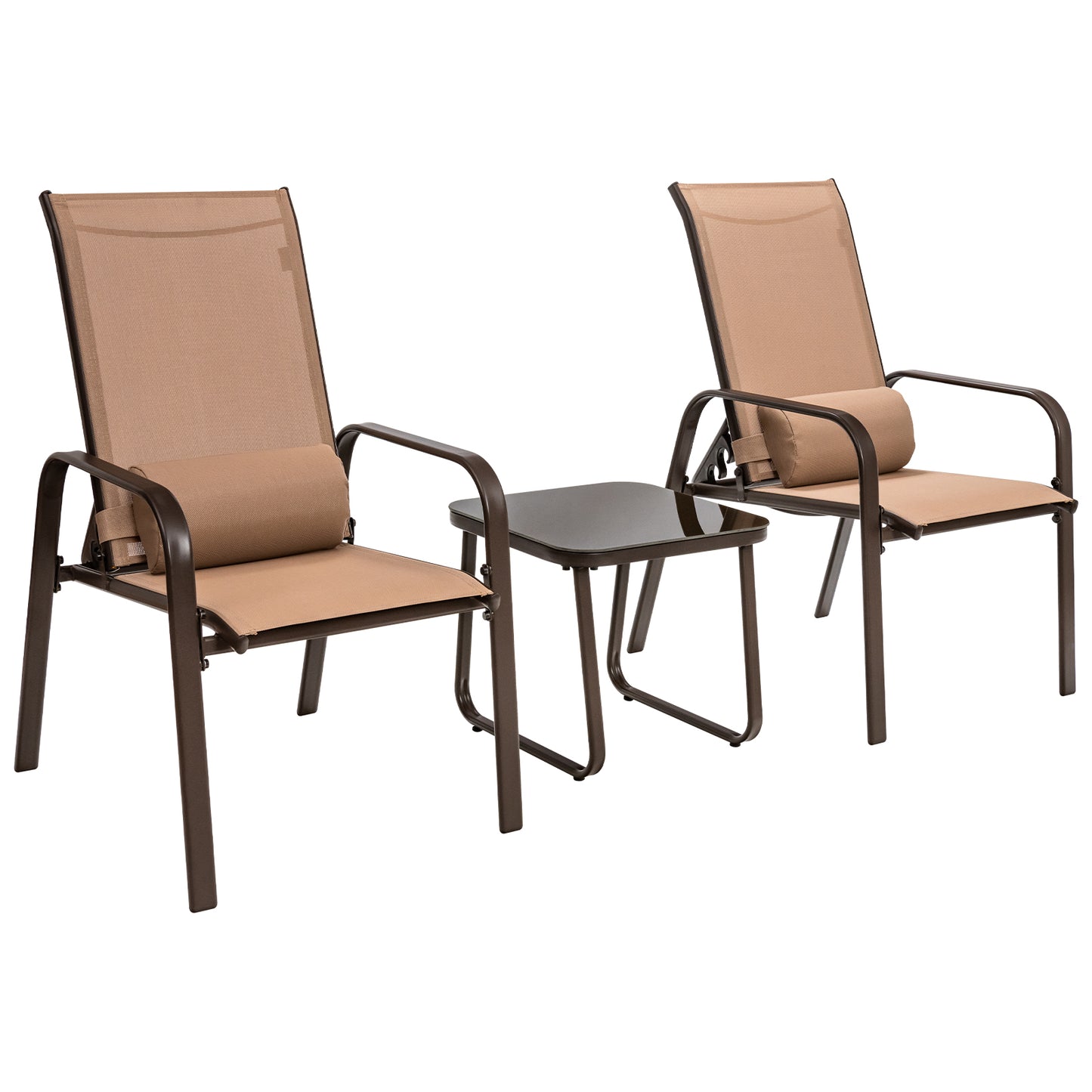 3 Pieces Patio Bistro Furniture Set with Adjustable Backrest-Coffee