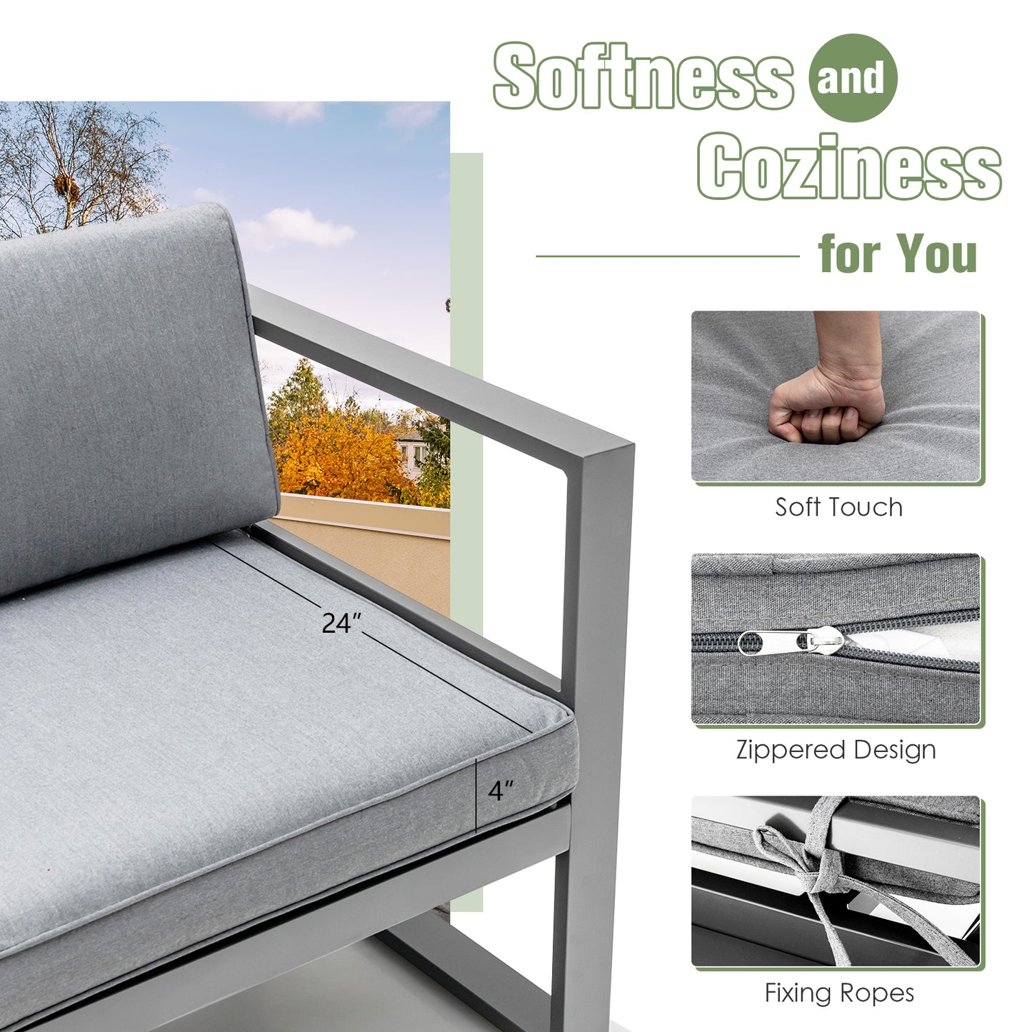 4 Pieces Aluminum Patio Furniture Set with Thick Seat and Back Cushions-Gray