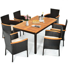 Load image into Gallery viewer, 7 Pieces Patio Rattan Dining Set with Armrest Cushioned Chair and Umbrella Hole
