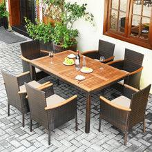 Load image into Gallery viewer, 7 Pieces Patio Rattan Dining Set with Armrest Cushioned Chair and Umbrella Hole
